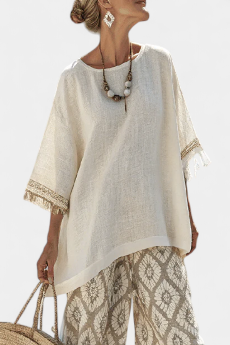Complete Boho Chic Daisy: Long Shirt and Printed Pants for a Unique Style