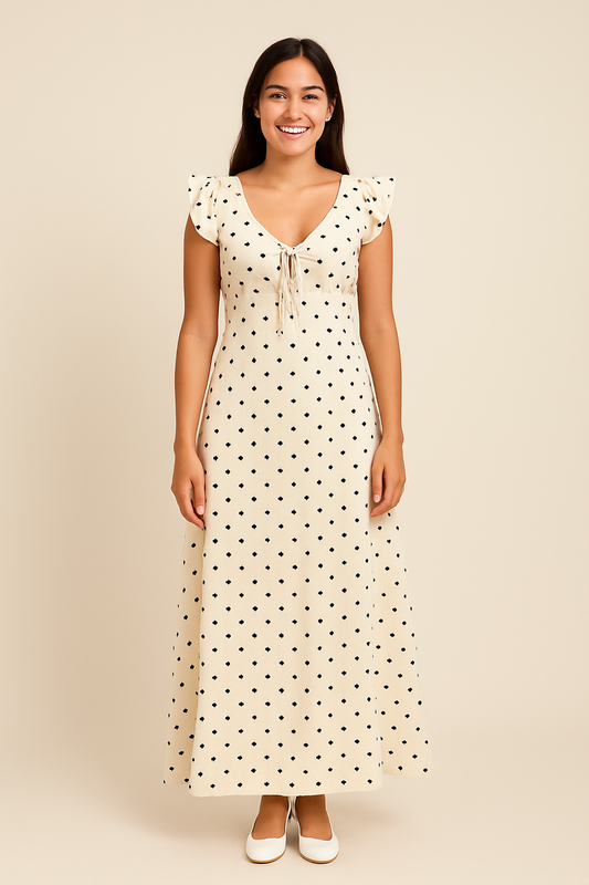 SOHO | Women's Maxi Dress with V-Neck and Polka Dot Pattern, Airy & Light