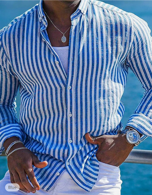 Light Stripe Men's Linen Shirt