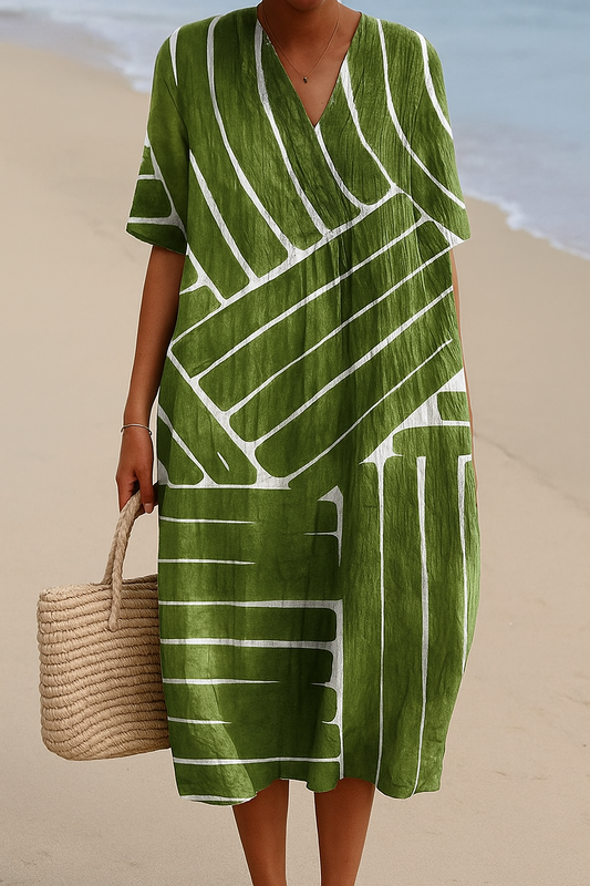 Yana | Green Dress with Geometric Pattern