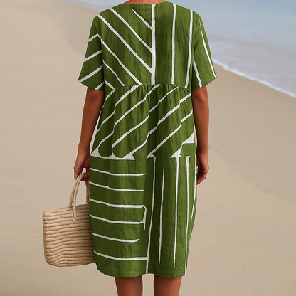 Yana | Green Dress with Geometric Pattern