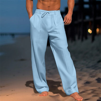 Luca | Men's Linen Trousers with Drawstring Waist and Pleated Front