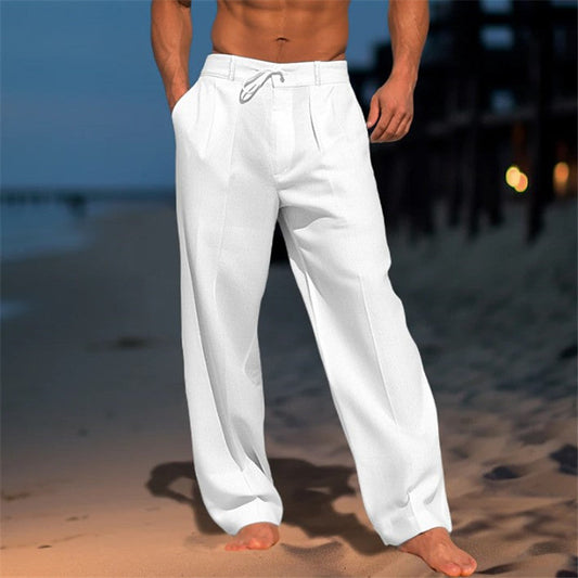 Luca | Men's Linen Trousers with Drawstring Waist and Pleated Front