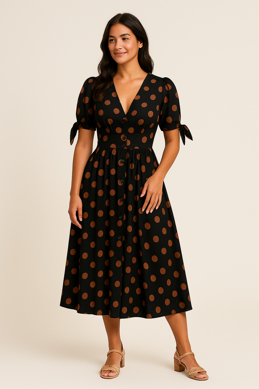 SOHO | Women's Midi Dress Light and Airy with Dots and Tie Belt