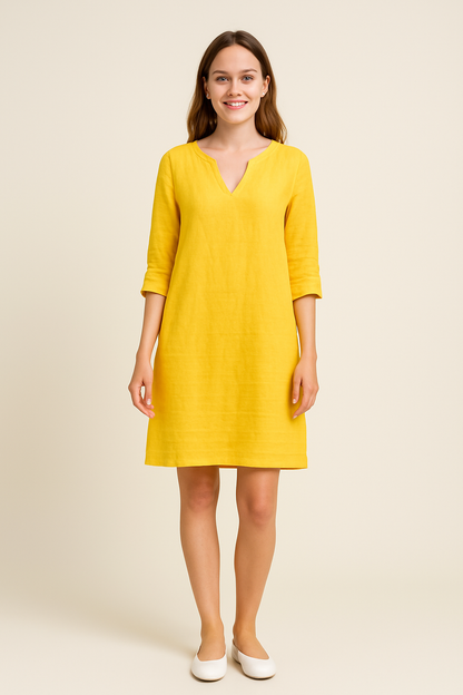 SOHO | Women's Festive Summer Dress in Linen Style with V-Neck