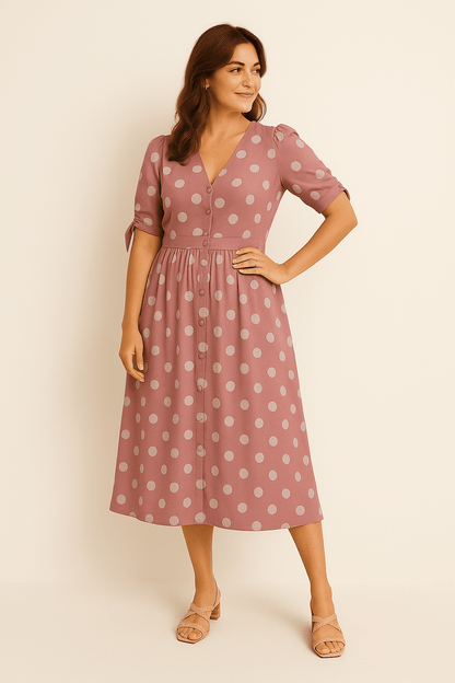 SOHO | Women's Midi Dress Light and Airy with Dots and Tie Belt