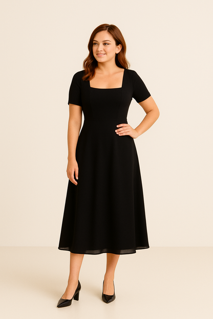 SOHO | Summer Women's A-Line Midi Dress with Square Neckline