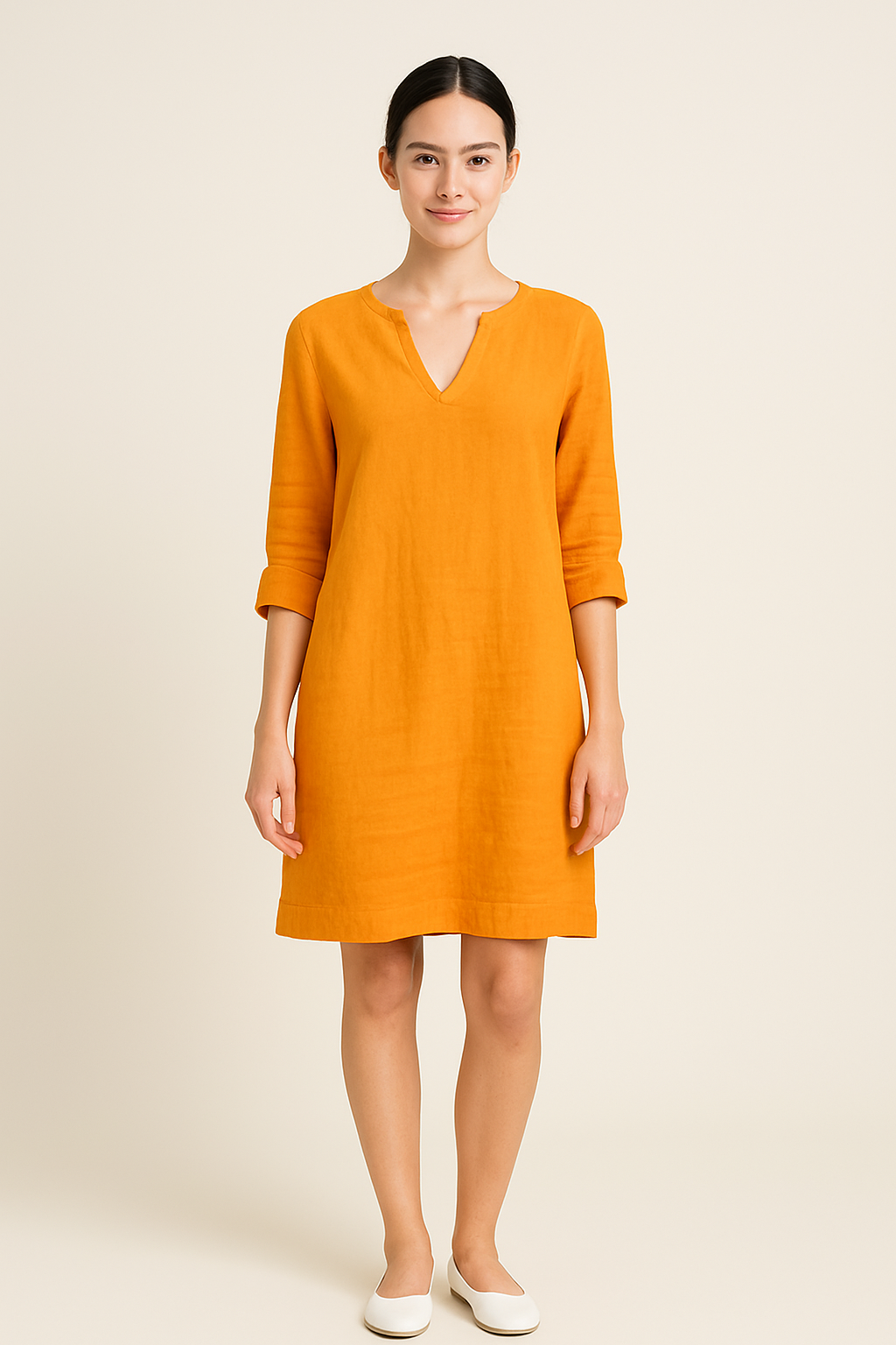 SOHO | Women's Festive Summer Dress in Linen Style with V-Neck