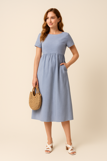 SOHO | Summer Women's Midi Dress in Cotton Look with Off-Shoulder Design