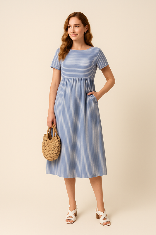SOHO | Summer Women's Midi Dress in Cotton Look with Off-Shoulder Design