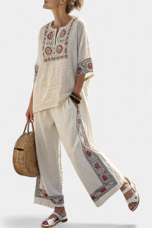 Complete Mediterranean Daisy in bamboo linen with elegant red and green stripes