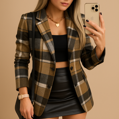 Rive™ | Long Padded Women's Coat with Check Pattern